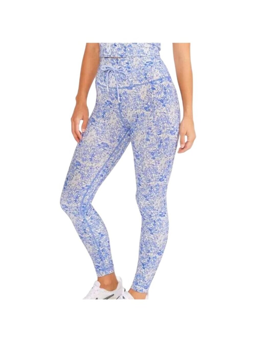 Cream Yoga Aria 7/8 Legging Medium Pull On Drawstring Abstract Sporty Athleisure